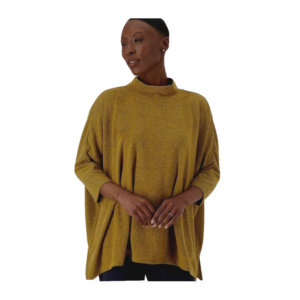 Denim & Co Sweater Top Women's M Oversized Boxy Lagenlook Dolman‎ Sleeve Mustard